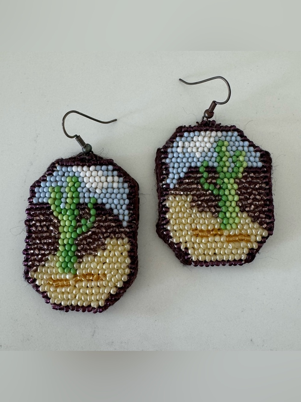 Handmade Seed Bead Cactus Scene Earrings